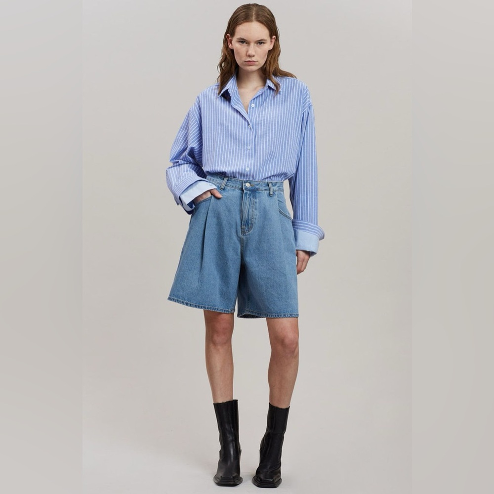The Frankie Shop Christa Blue Striped Button Down Shirt